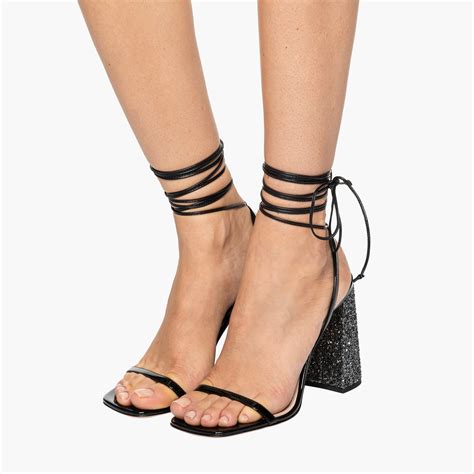 Black/slate Gray Patent Leather And Glitter Sandals 